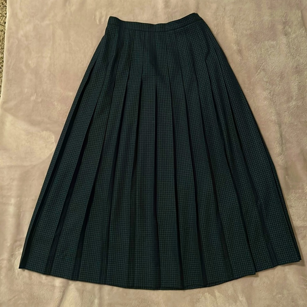 Vintage Green and Black Pleated Plaid Skirt